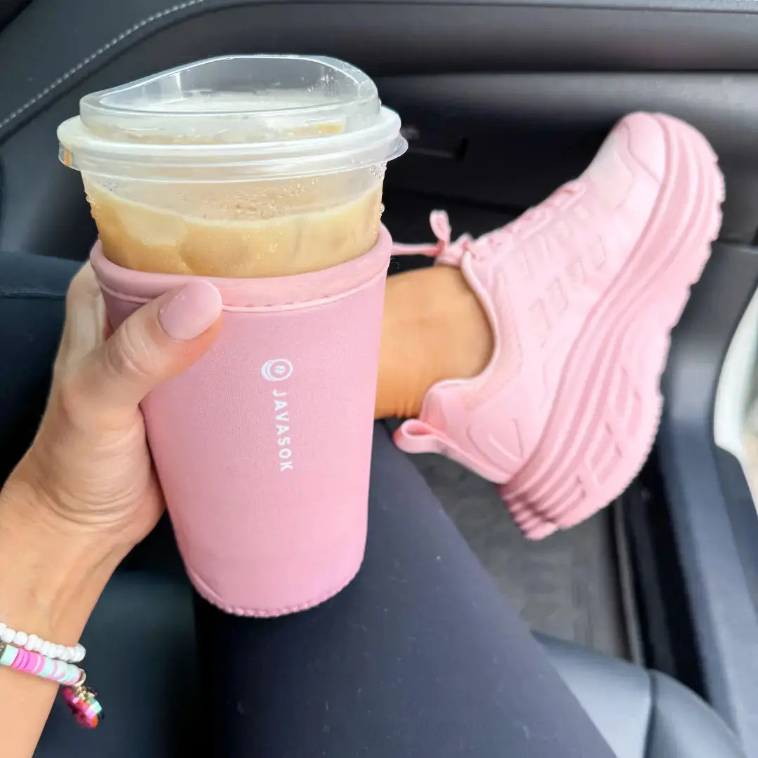 Reusable Cup Sleeve, Millennial Pink, Lightweight Design, Neoprene Construction for Iced Coffee, Cold Drinks and Condensation Control image 3