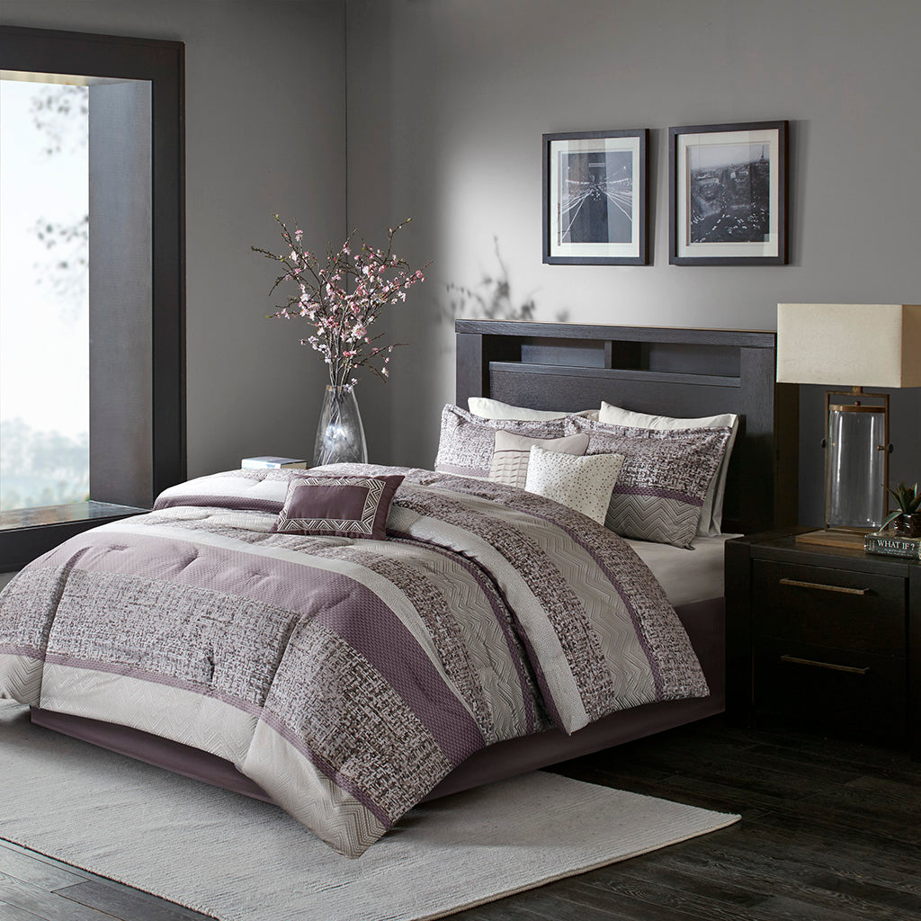 Bed Comforter, Rhapsody 7 Piece Jacquard Set, Machine-Washable Care for Year-Round Bedroom Comfort and Restful Sleep, 3 Sizes and 3 Colors image 3