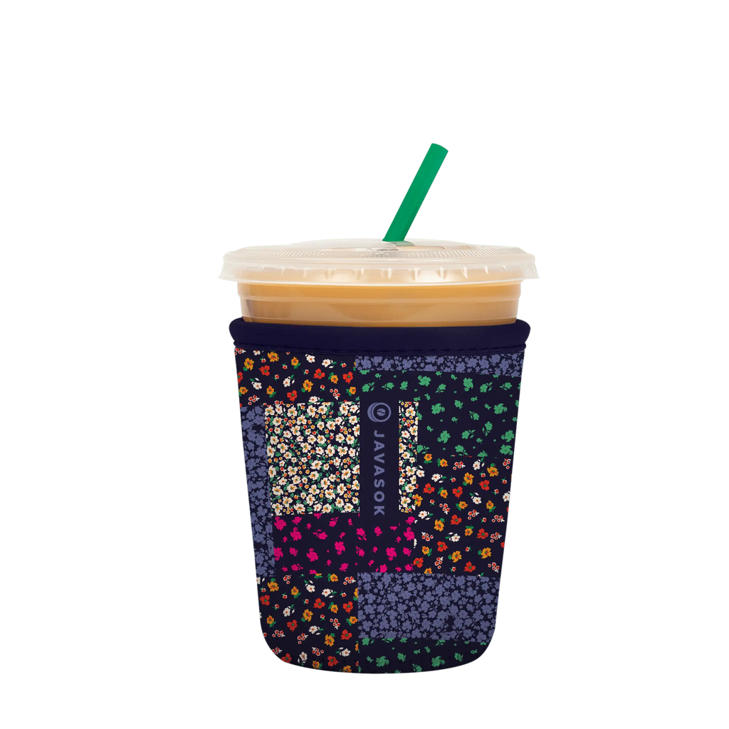 Reusable Cup Sleeve, Flower Patch, Neoprene Construction for Iced Coffee, Cold Drinks and Condensation Control image 3