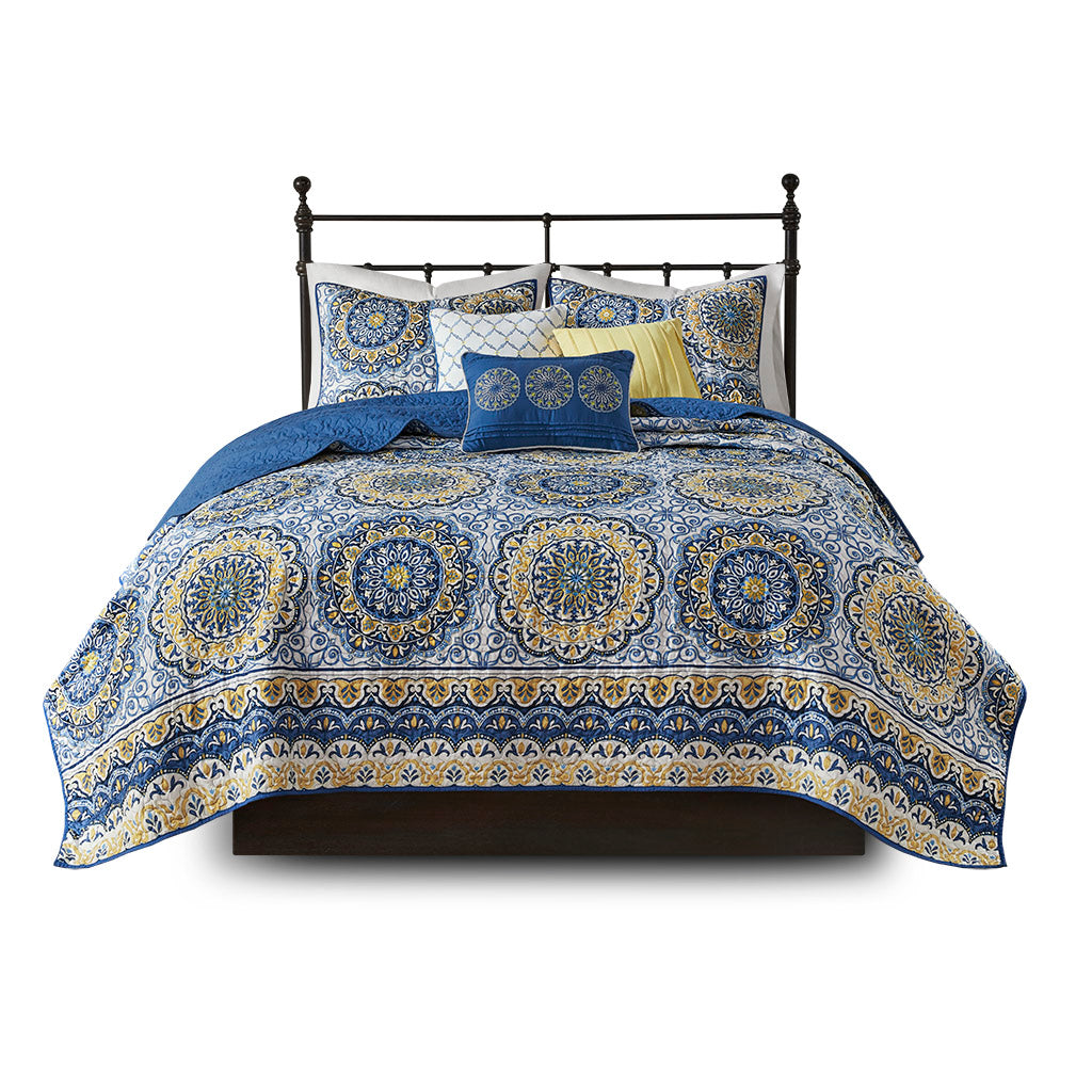 Cozy Throw Blanket, Tangiers 6 Piece Reversible Quilt Set, Machine-Washable Care for Sofas, Beds and Relaxing at Home, 2 Sizes and 2 Colors image 3