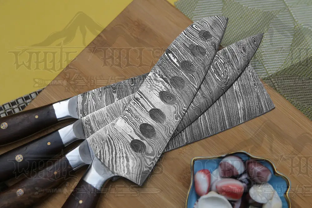 Chef Knife Set, 4 Piece Handmade 4 Piece Damascus Steel for Home Kitchens, Food Prep and Cooking image 3