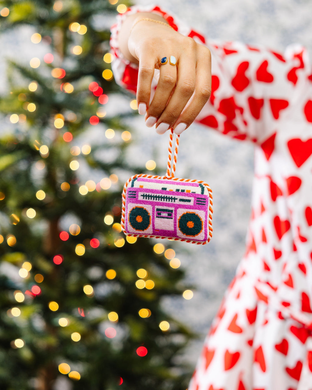 Seasonal Home Decor, Needlepoint Icon Ornament Boom Box for Mantels, Tables and Seasonal Decorating image 3