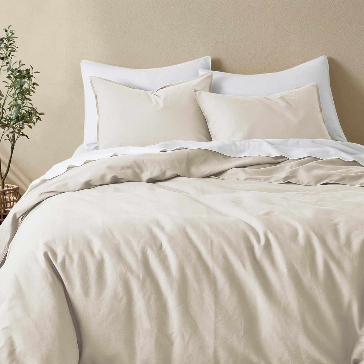 Duvet Cover Set, Linen Cotton Blend, Breathable Construction, Machine-Washable Care for Bedroom Bedding Refresh and Everyday Comfort image 3