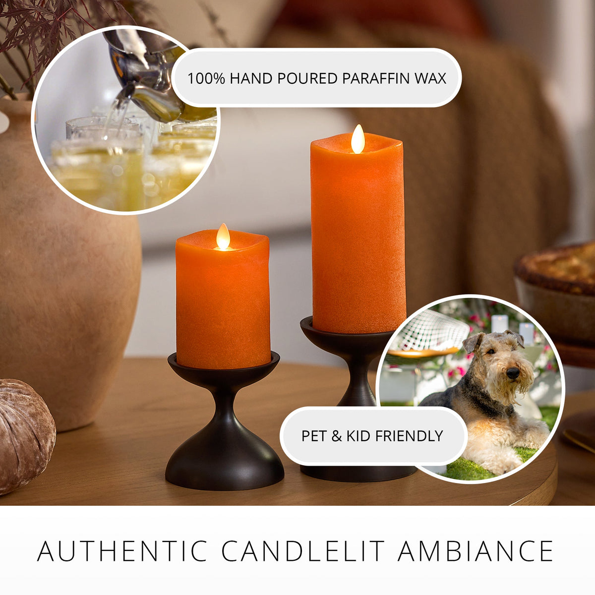 Flameless Candle, Chalky Burnt Orange Pillar for Bedrooms, Living Rooms and Everyday Candlelight Ambience, 2 Size Options image 4