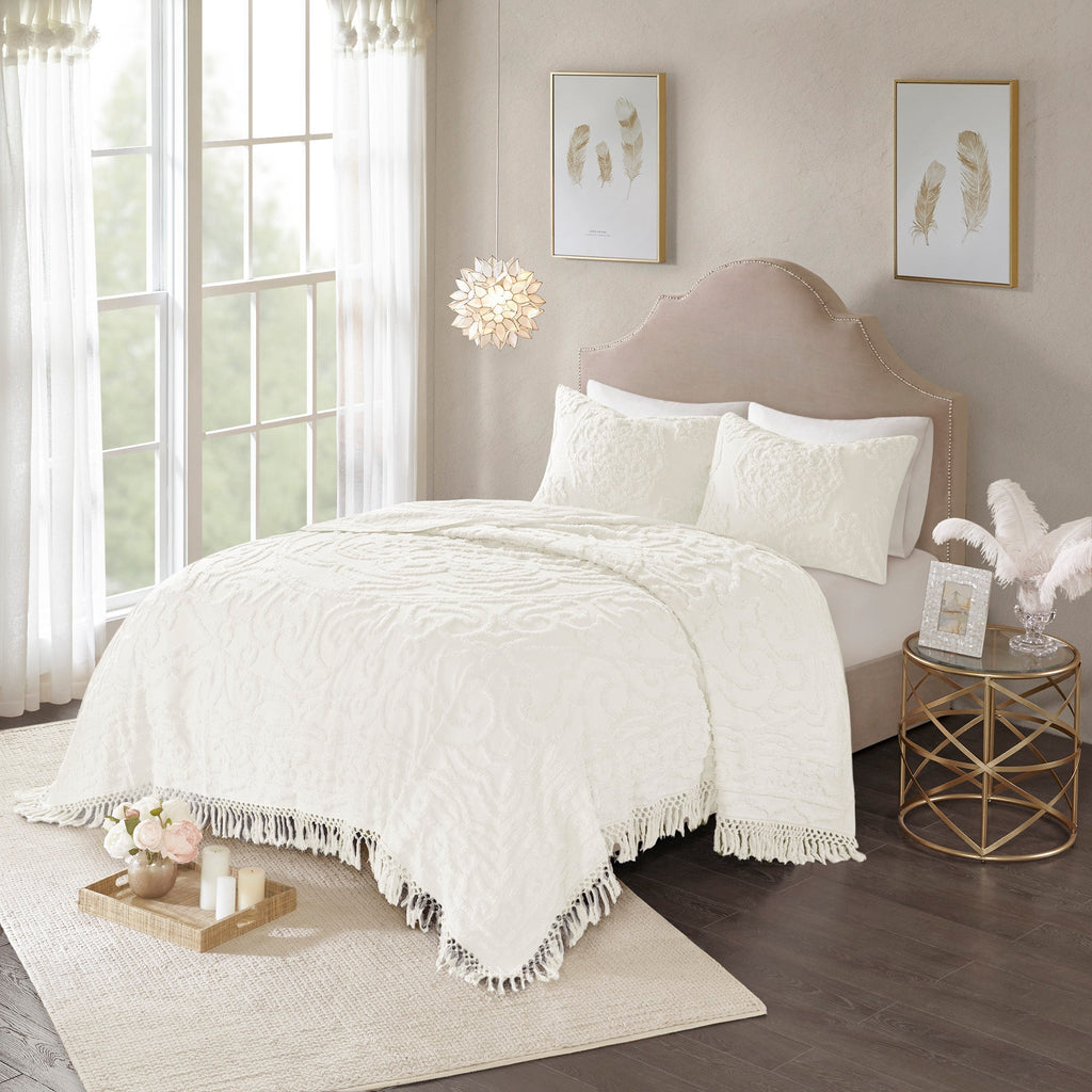 Bed Quilt, Laetitia Tufted Cotton Chenille Medallion, Machine-Washable Care for Bedroom Layering and Everyday Bedding, 3 Size Options image 4