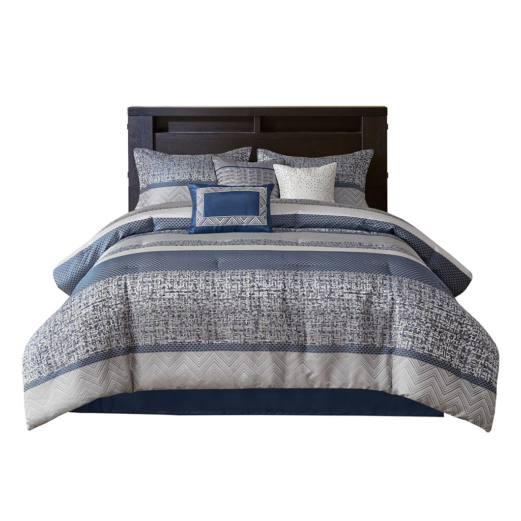 Bed Comforter, Rhapsody 7 Piece Jacquard Set, Machine-Washable Care for Year-Round Bedroom Comfort and Restful Sleep, 3 Sizes and 3 Colors image 4