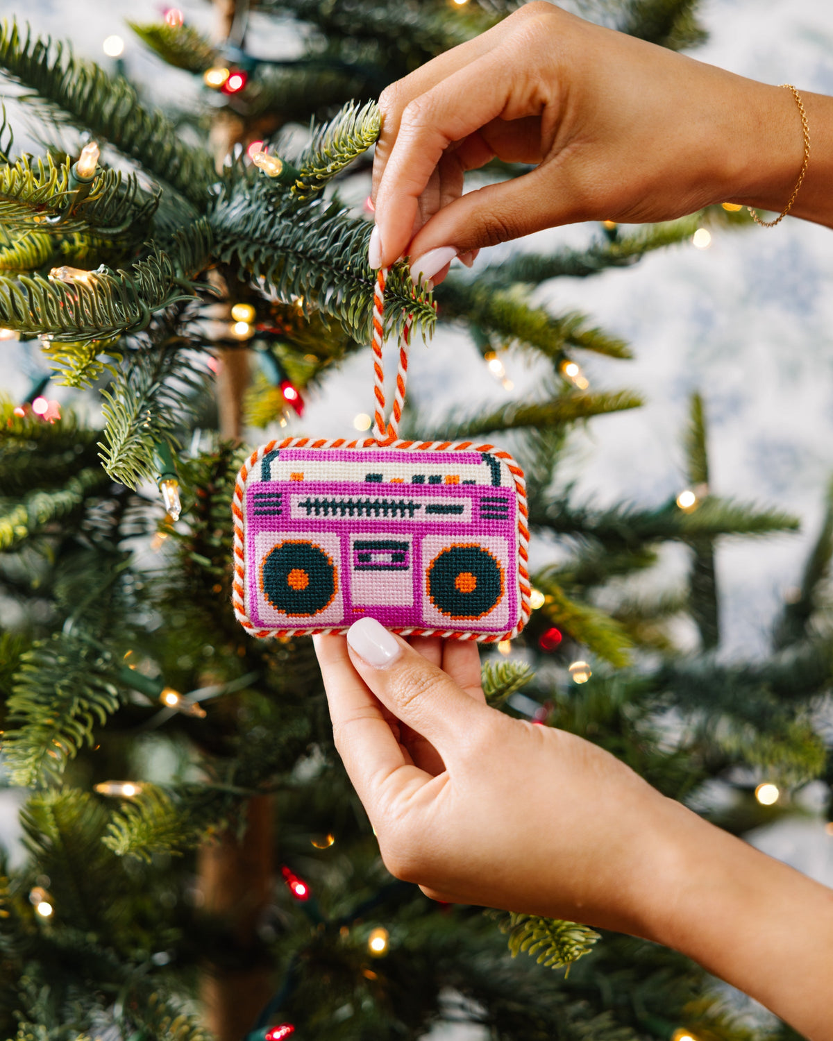 Seasonal Home Decor, Needlepoint Icon Ornament Boom Box for Mantels, Tables and Seasonal Decorating image 4