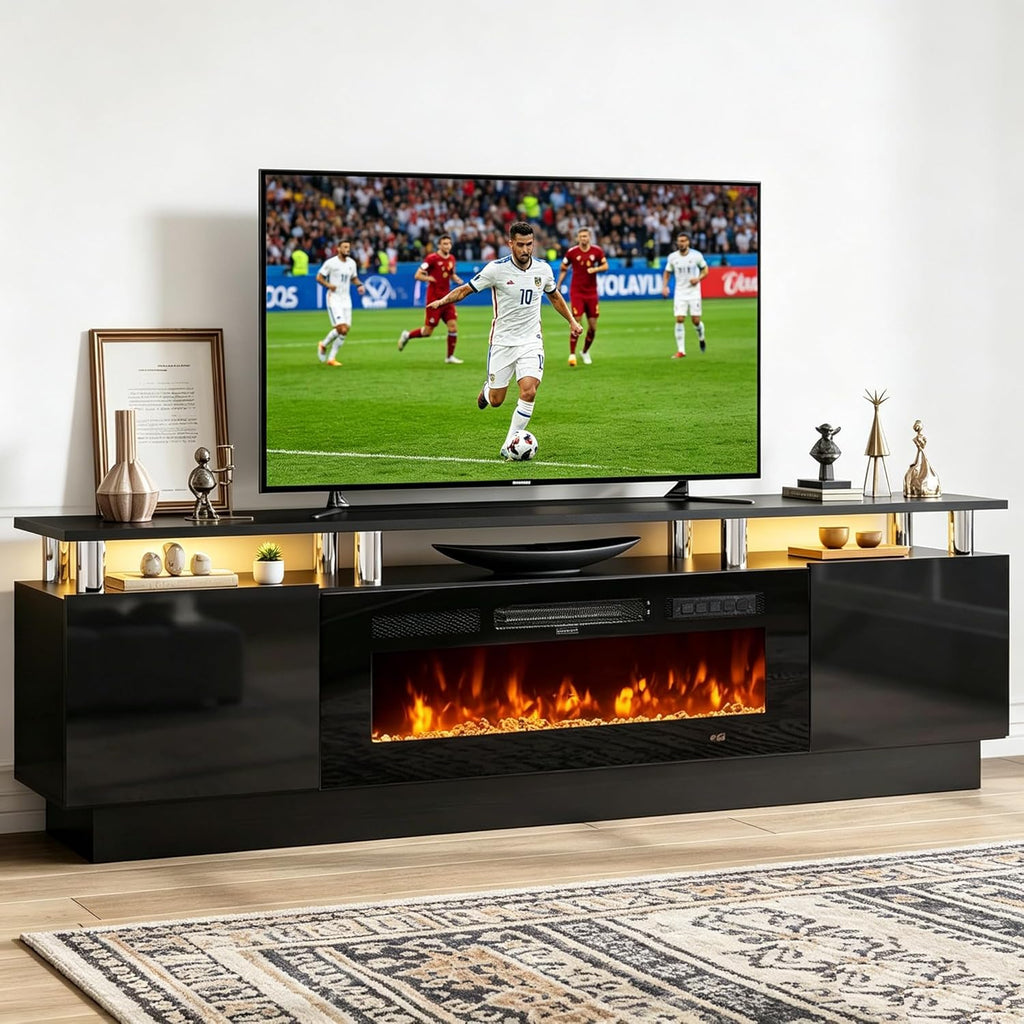 TV Stand, Electric Fireplace with Mirrored Doors, Stainless Steel Construction for Television Displays, Consoles and Organized Living Spaces image 4