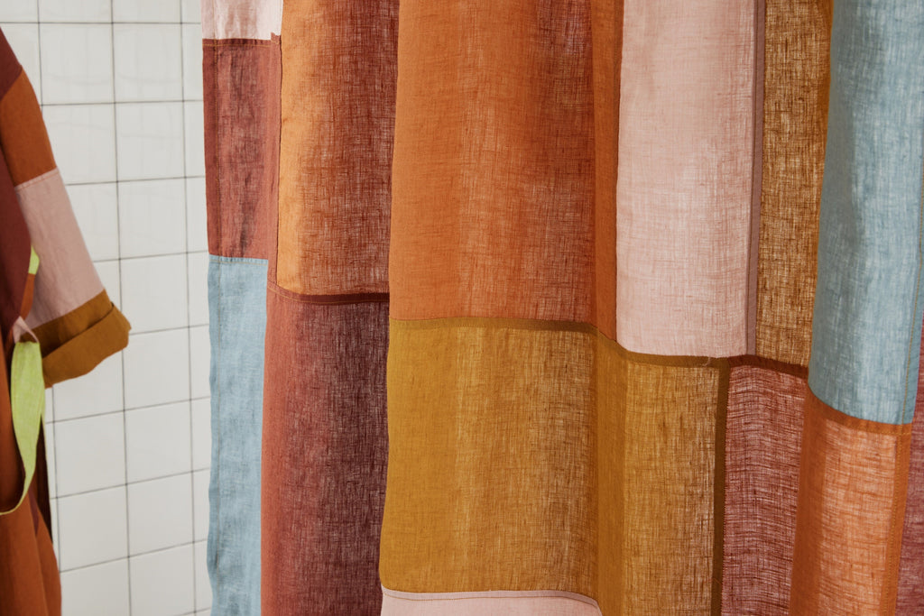 Bathroom Accessory, End Bits Linen Shower Curtain in Rose for Guest Baths and Daily Bathroom Routines image 4
