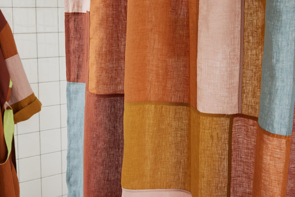 Bathroom Accessory, End Bits Linen Shower Curtain in Rose for Guest Baths and Daily Bathroom Routines image 4