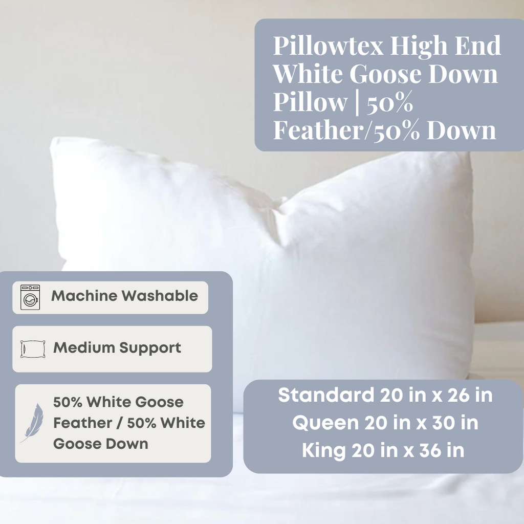 Bed Pillow, White Goose Down 50% Feather 50% Down for Sleeping, Reading and Bedroom Comfort, 3 Size Options image 4