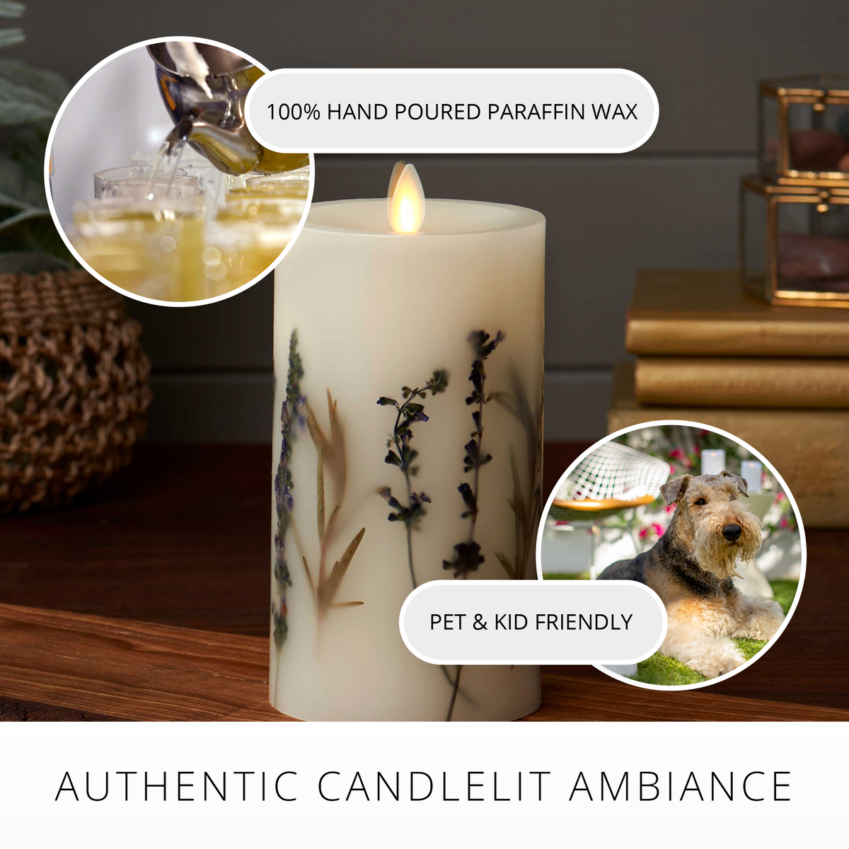Decorative Candle, Flameless Embedded Lavender & Rosemary Pillar for Living Rooms, Bedrooms and Relaxing Evenings, 2 Size Options image 4
