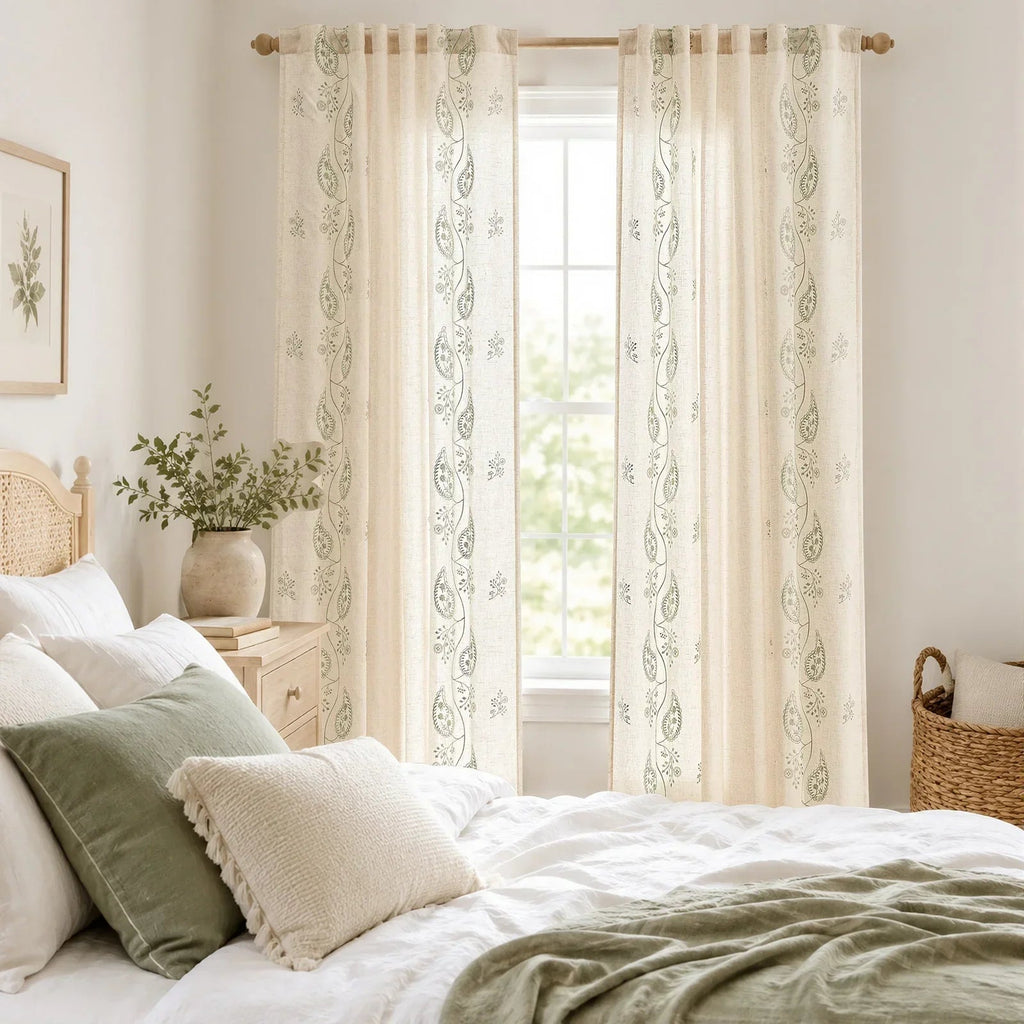 Window Curtain, Embroidered Floral Paisley Vine Linen Blend for Windows, Room Styling and Everyday Privacy, 3 Sizes and 4 Colors image 4