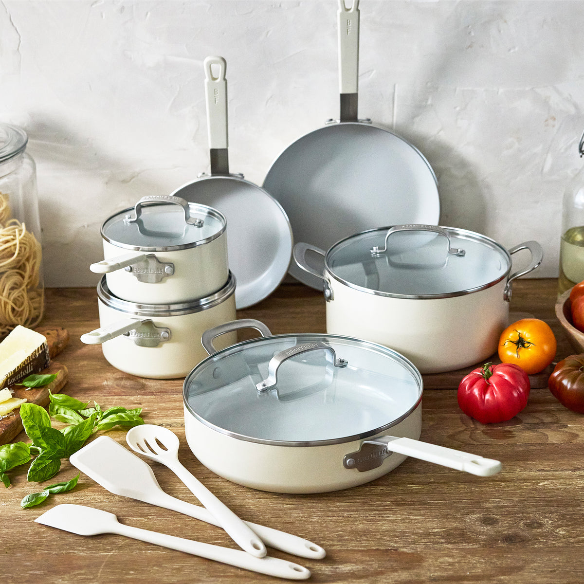 Kitchen Cookware, 13 Piece Set Cream, Dishwasher-Safe Care for Everyday Meals and Home Cooking image 4