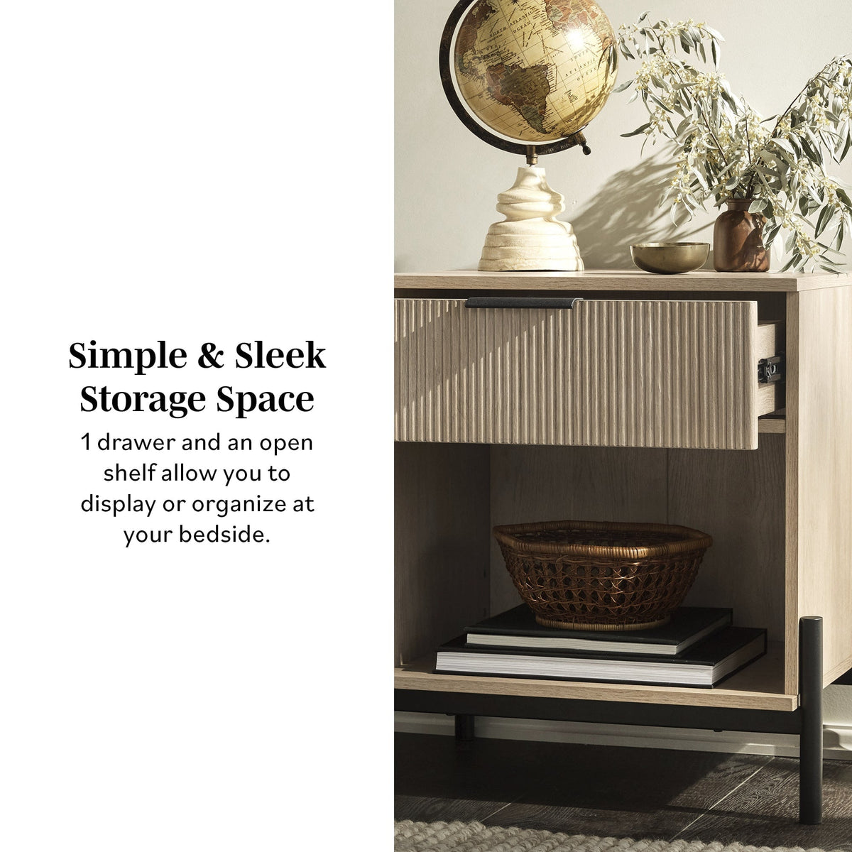 Nightstand, Paris Modern Scandinavian Reeded for Bedside Storage, Bedroom Organization and Guest Rooms, 2 Sizes and 3 Colors image 4