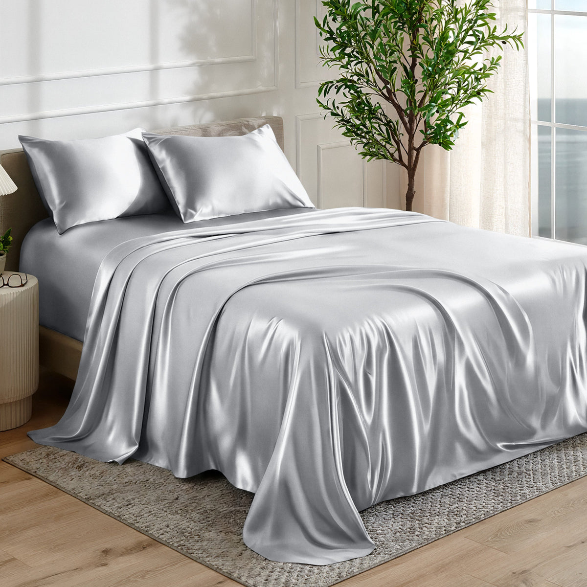 Bed Sheet Set, Satin for Everyday Bedroom Comfort and Guest Rooms, 7 Sizes and 6 Colors, Designed for Everyday Home Use image 4