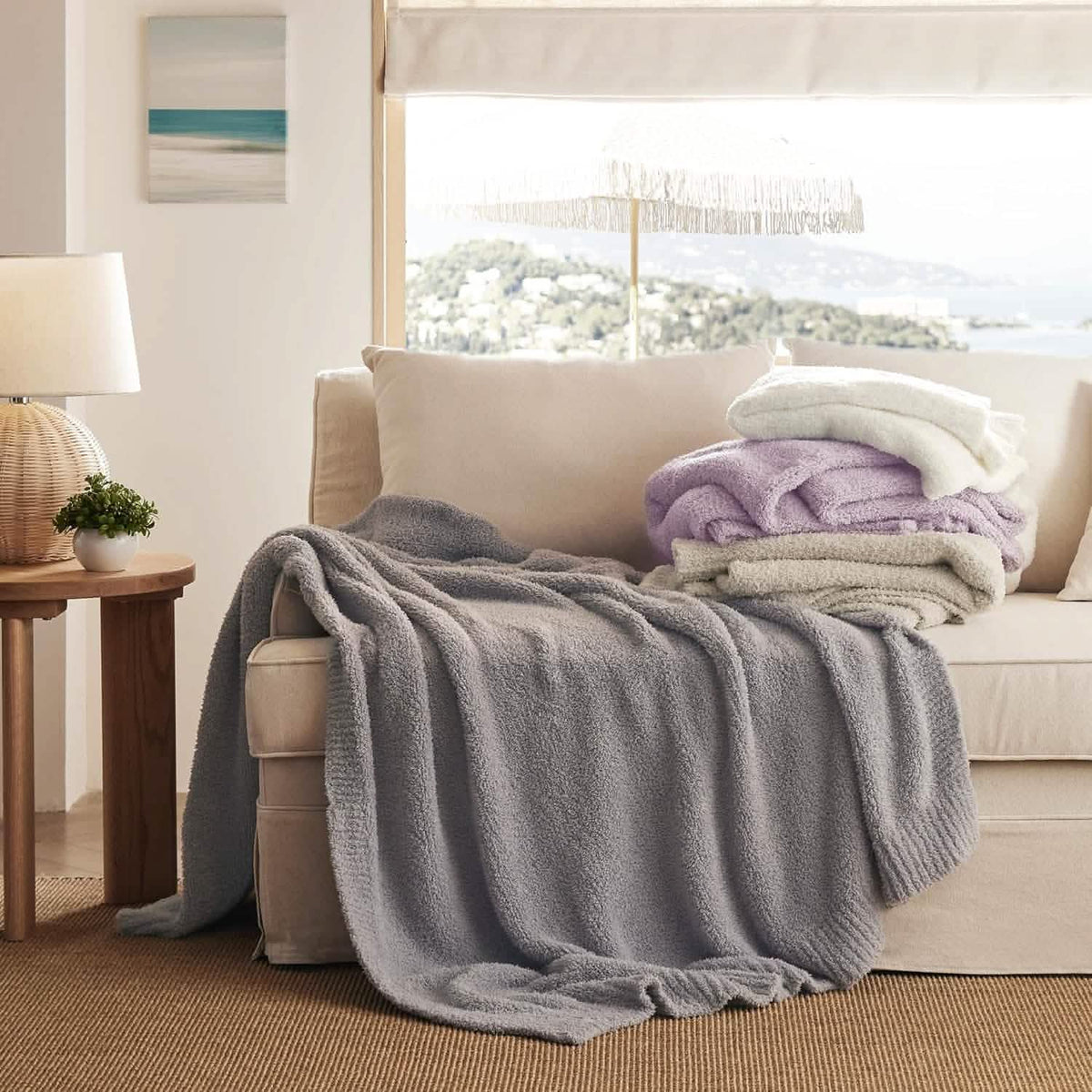 Cozy Throw Blanket, Feather Yarn, Lightweight Design, Machine-Washable Care for Sofas, Beds and Relaxing at Home, 2 Sizes and 12 Colors image 4