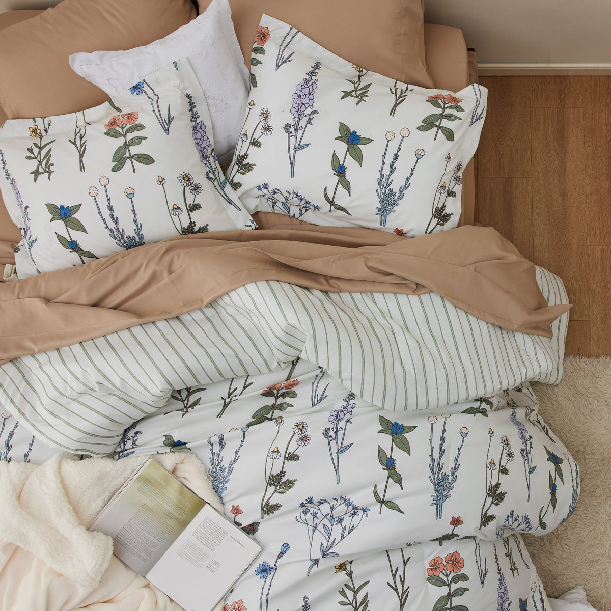 Bed Comforter, Retro Botanical Set for Everyday Bedding and Comfortable Sleep, 4 Sizes and 9 Colors image 4