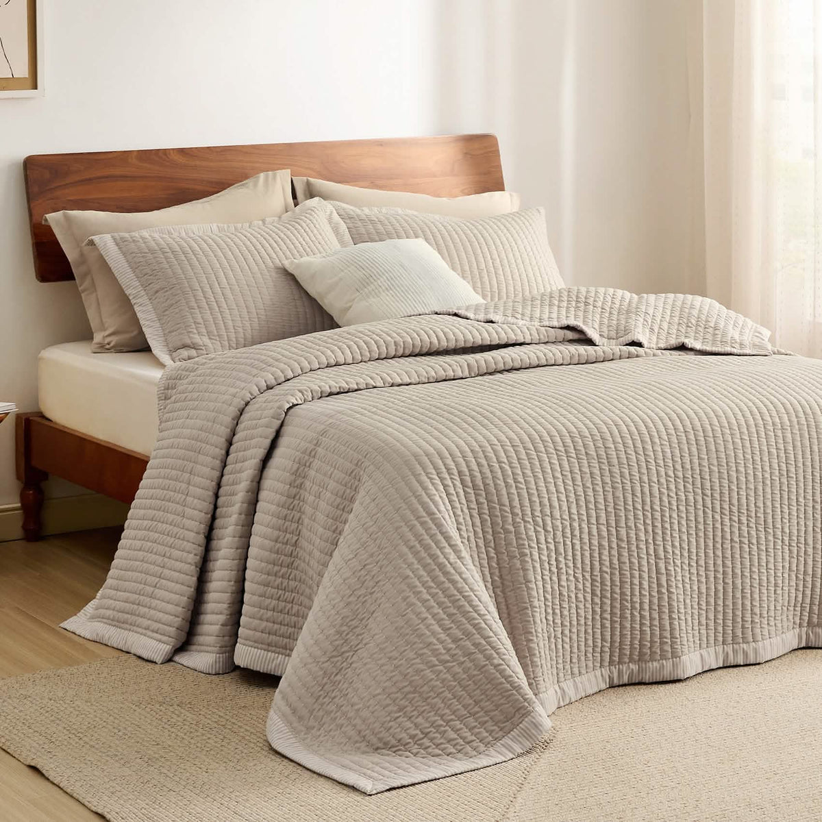 Cozy Throw Blanket, Corduroy Pattern Quilt Set, Breathable Construction for Living Rooms, Bedrooms and Everyday Lounging image 4