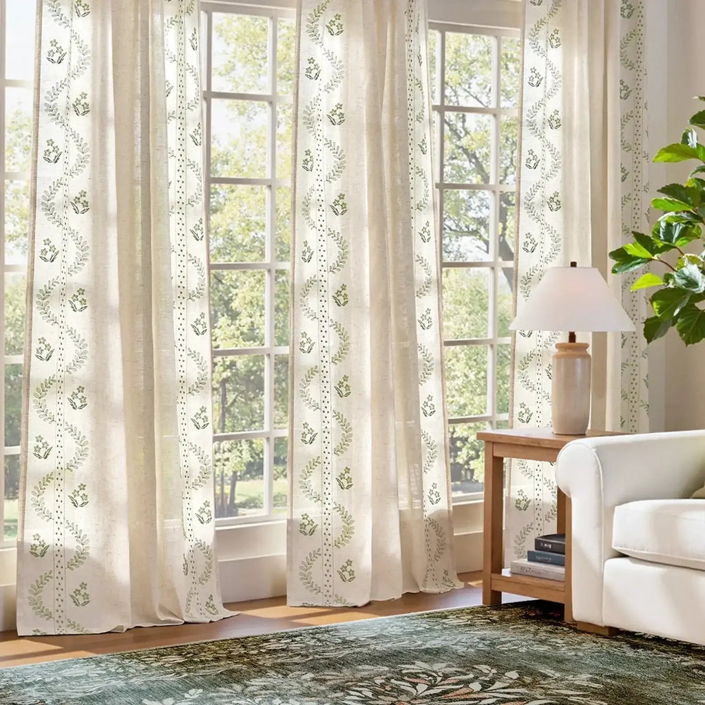 Window Curtain, Embroidered Vine Floral Linen Curtains (2, Lightweight Design for Bedrooms, Living Rooms and Home Privacy image 4