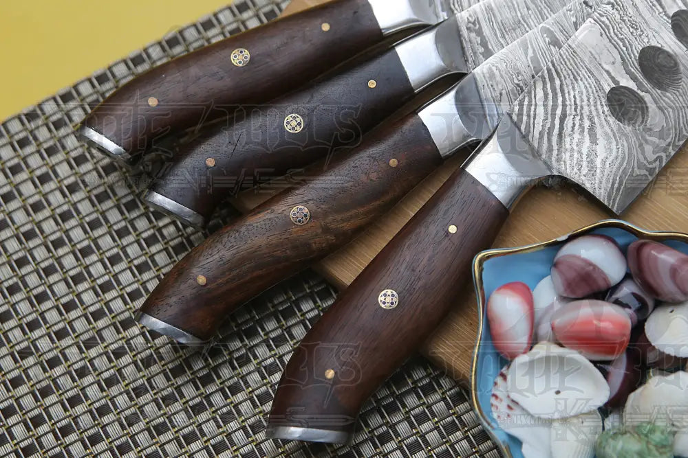 Chef Knife Set, 4 Piece Handmade 4 Piece Damascus Steel for Home Kitchens, Food Prep and Cooking image 4