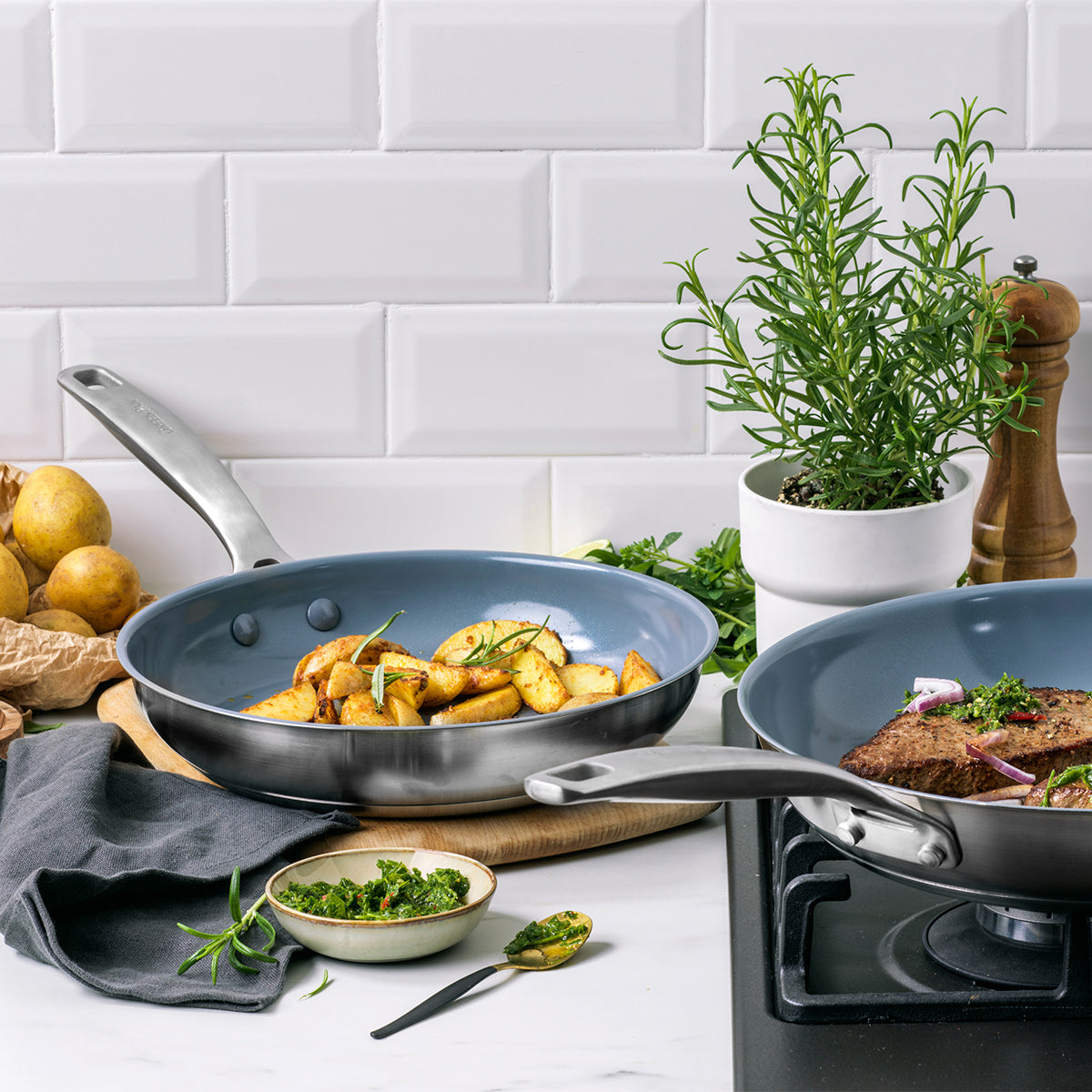 Kitchen Cookware, Ceramic Nonstick Stainless Steel 10 Piece Set, Dishwasher-Safe Care for Everyday Meals and Home Cooking image 4