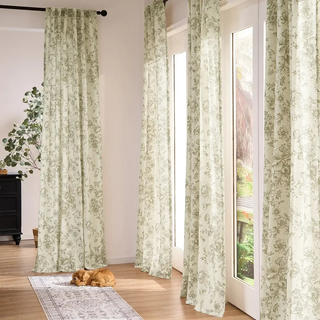 Window Curtain, Peony Print Linen Blend 3 in 1 Curtains (2, Machine-Washable Care for Bedrooms, Living Rooms and Home Privacy image 4