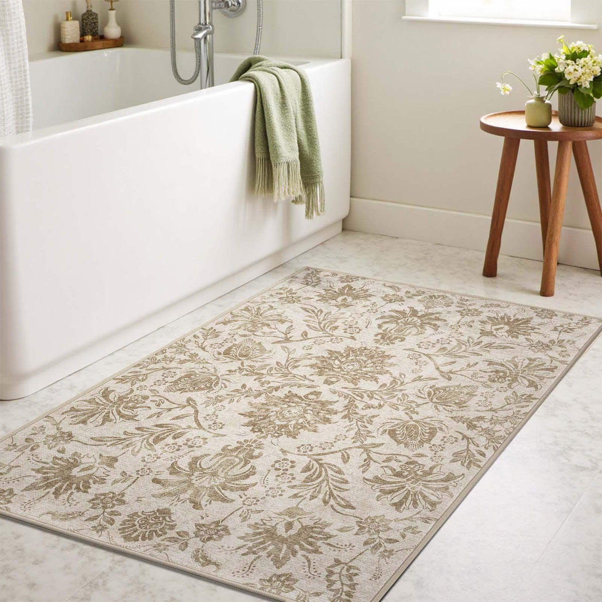 Area Rug, Vintage Distressed Large Floral Scrollwork, Lightweight Design, Non-Slip Design for Hallways, Dining Spaces and Home Decor image 4