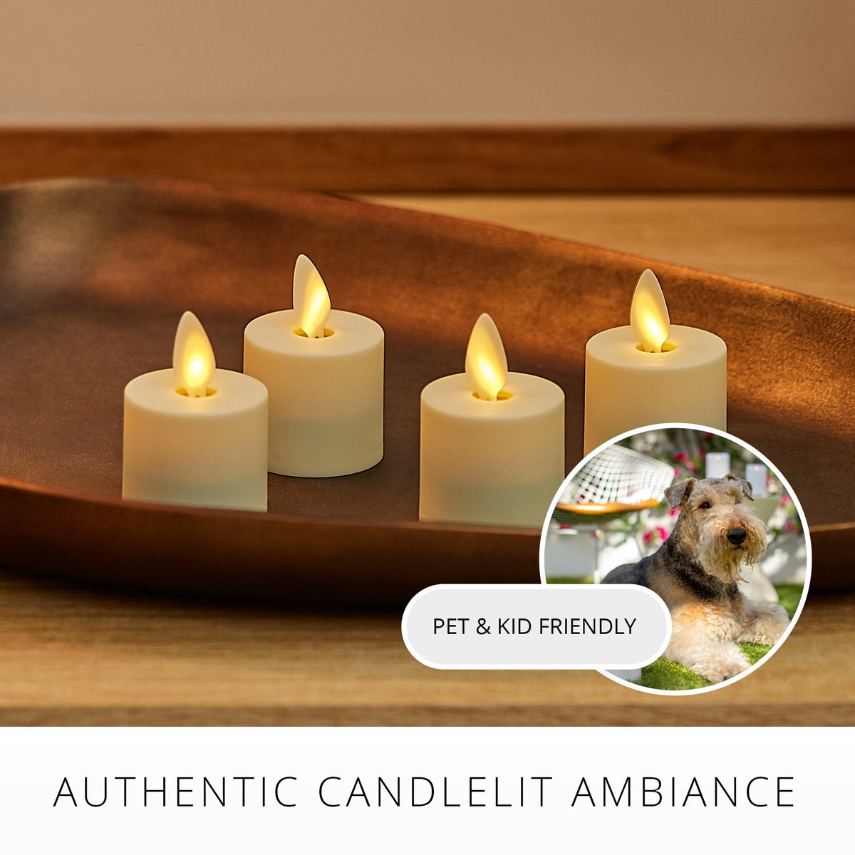 Flameless Candle, Set of 4 Pearl Ivory Tealights Extended for Mantels, Entryways and Holiday Displays image 4