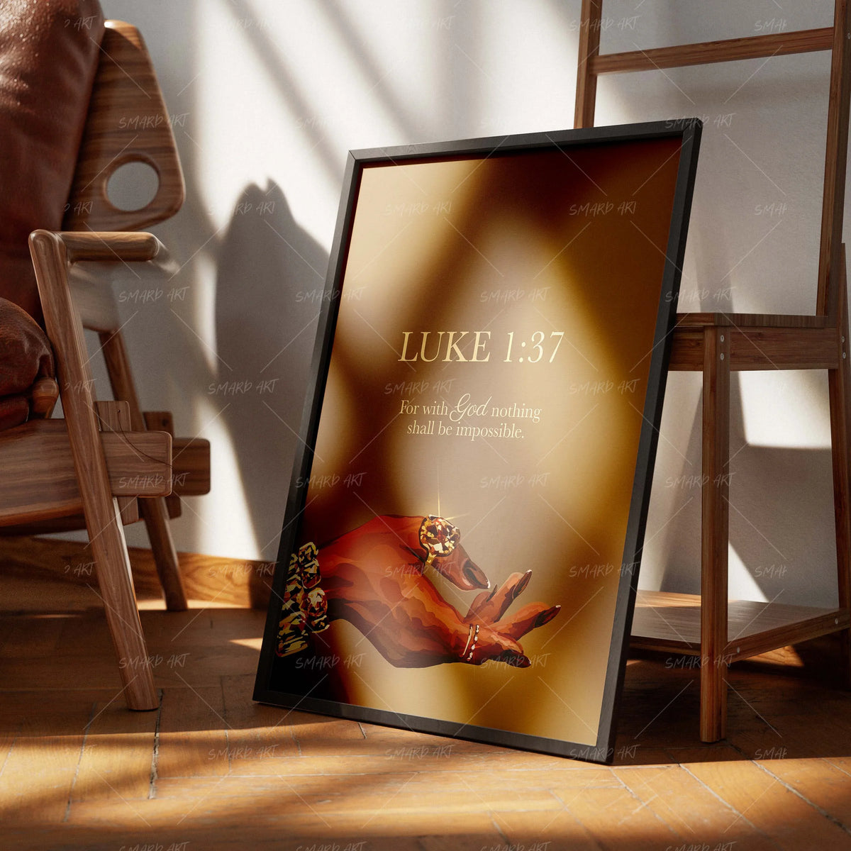 Wall Art Print, Luke 1:37 Gold for Living Rooms, Bedrooms and Home Offices, 4 Size Options image 4