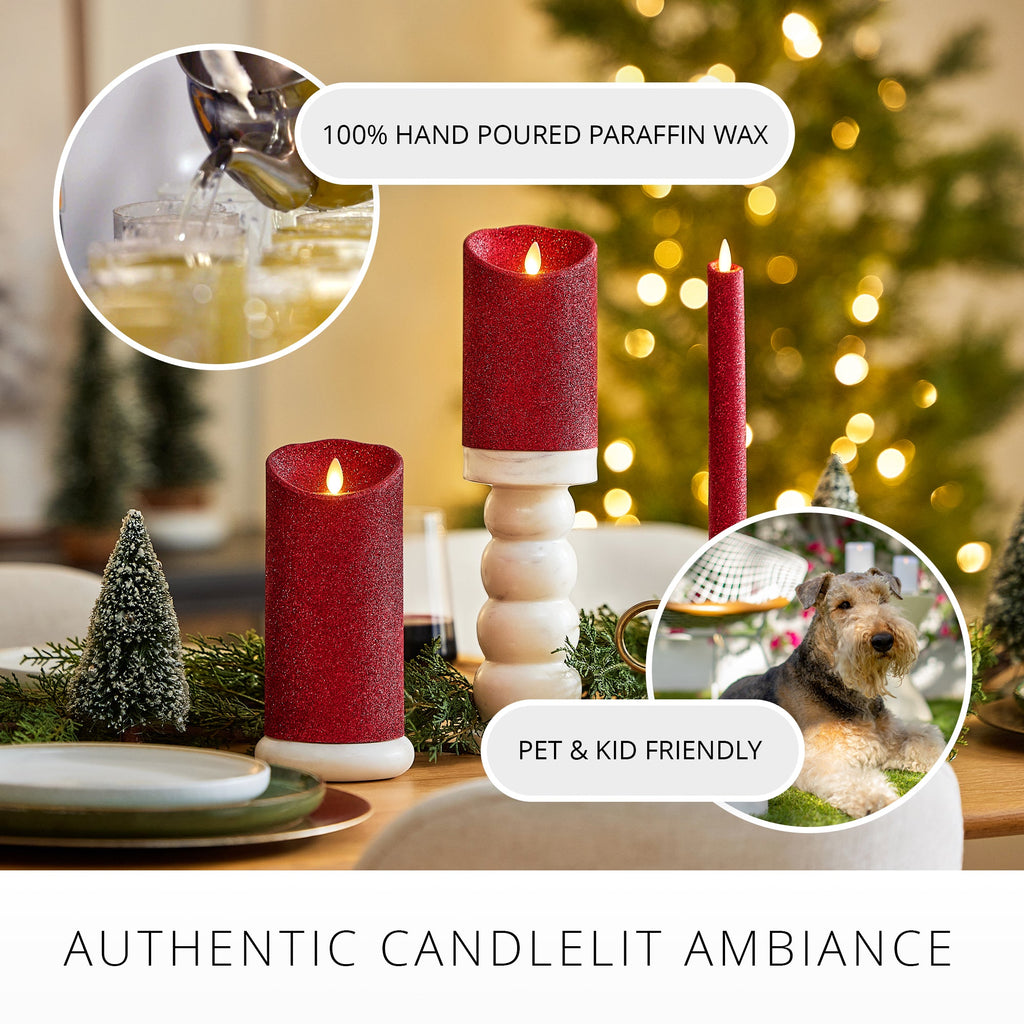 Flameless Candle, Red Glitter Pillar for Bedrooms, Living Rooms and Everyday Candlelight Ambience, 2 Size Options image 4
