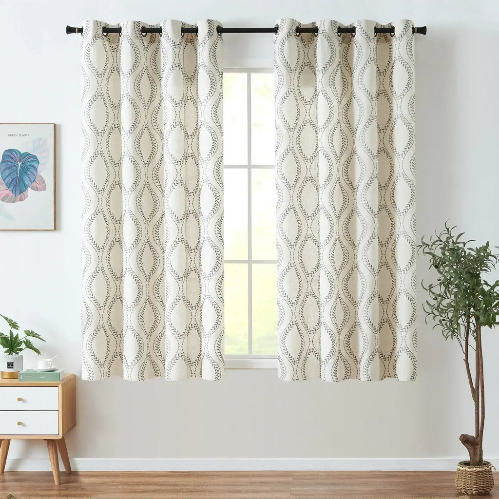 Window Curtain, Boho Leaf Embroidered Geometric Curtains (2, Machine-Washable Care for Bedrooms, Living Rooms and Home Privacy image 4