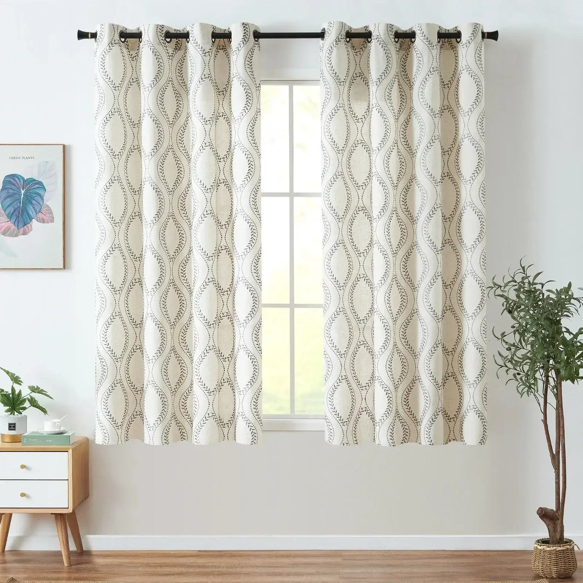 Window Curtain, Boho Leaf Embroidered Geometric Curtains (2, Machine-Washable Care for Bedrooms, Living Rooms and Home Privacy image 4
