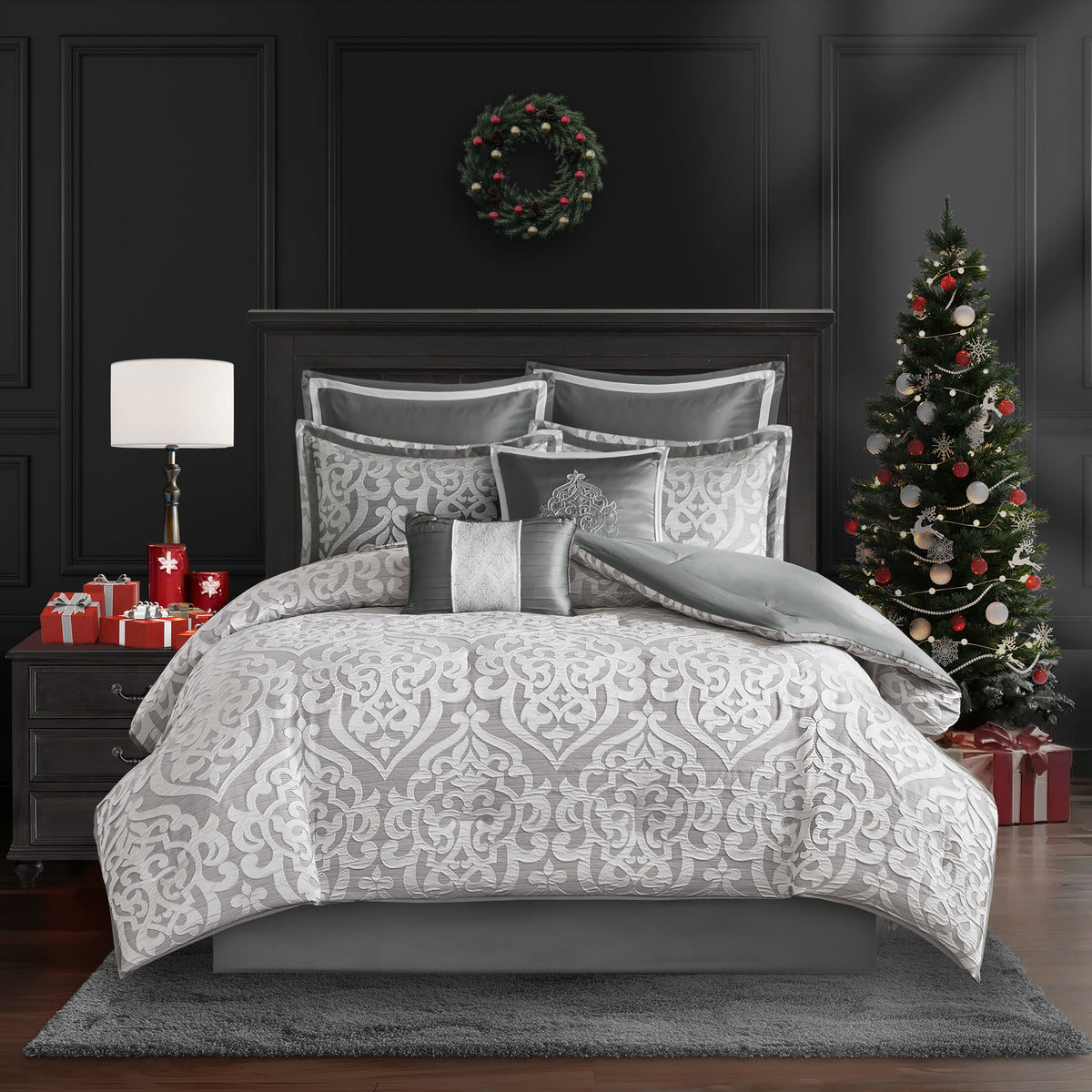 Bed Comforter, Odette 8 Piece Jacquard Set, Machine-Washable Care, Hypoallergenic Comfort for Year-Round Bedroom Comfort and Restful Sleep image 4