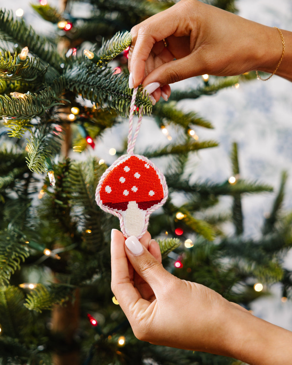 Seasonal Home Decor, Needlepoint Icon Ornament Mushroom for Mantels, Tables and Seasonal Decorating image 4