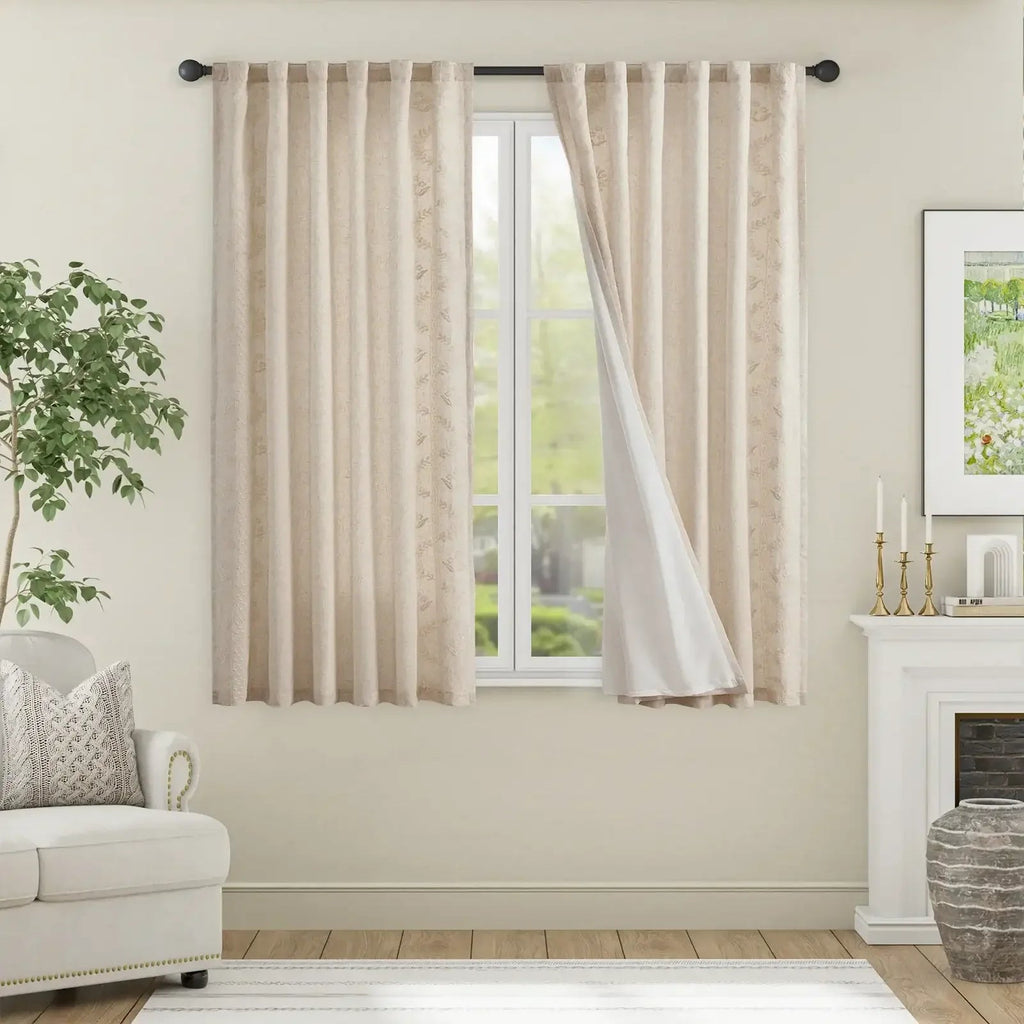 Window Curtain, Vintage Lined Embroidered Botanical Border for Windows, Room Styling and Everyday Privacy, 3 Sizes and 3 Colors image 4