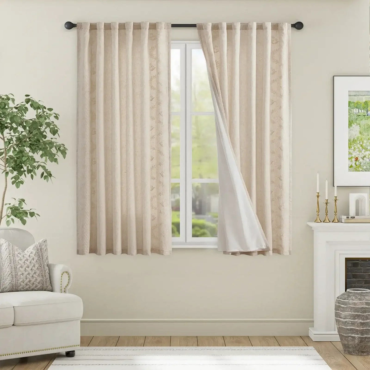 Window Curtain, Vintage Lined Embroidered Botanical Border for Windows, Room Styling and Everyday Privacy, 3 Sizes and 3 Colors image 4