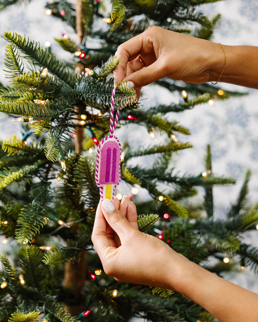 Seasonal Home Decor, Needlepoint Icon Ornament Popsicle for Holiday Displays, Shelves and Festive Rooms image 4