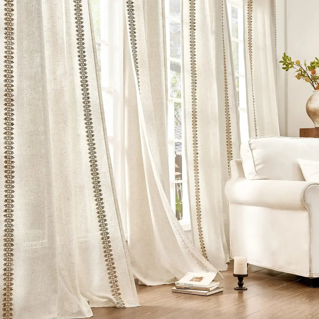 Window Curtain, Braided Jute Trim Linen Blend Curtains (2, Machine-Washable Care for Windows, Room Styling and Everyday Privacy image 4