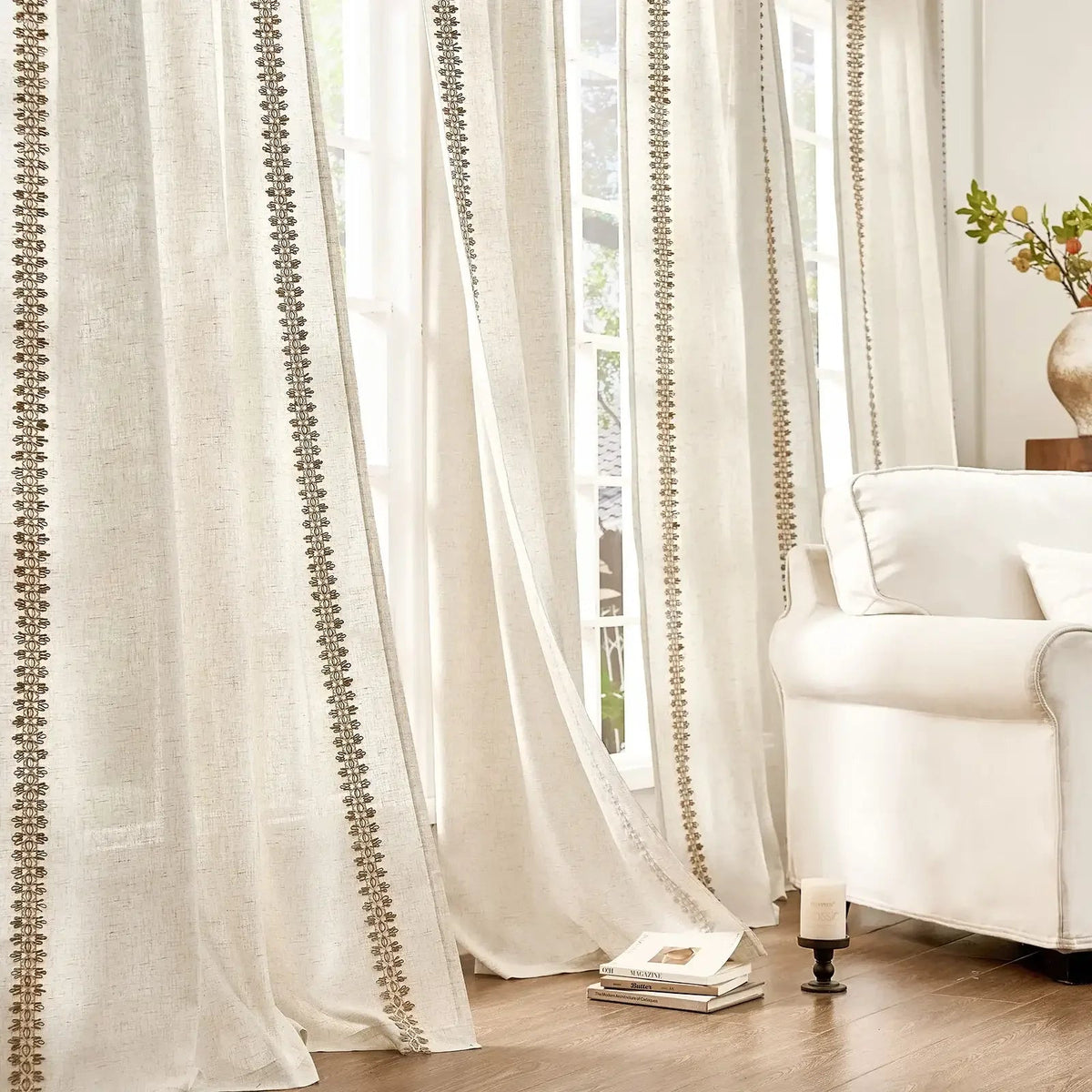Window Curtain, Braided Jute Trim Linen Blend Curtains (2, Machine-Washable Care for Windows, Room Styling and Everyday Privacy image 4