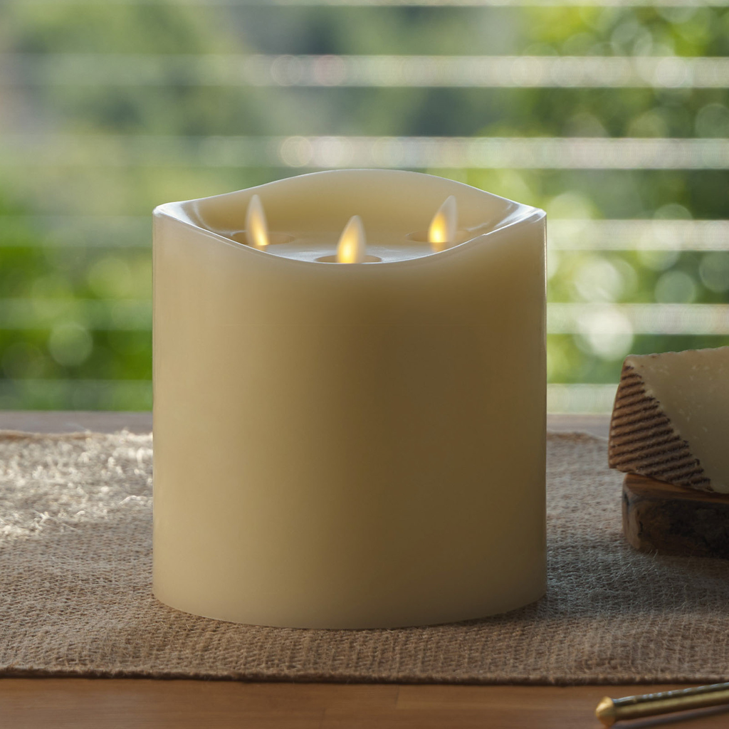 Flameless Candle, Ivory Tri Flame Grand Pillar Melted Top for Mantels, Entryways and Holiday Displays, 2 Size Options image 4