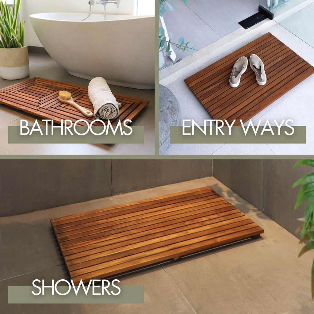 Teak Shower Mat, Juno Oiled with Frame 23.6″ x 17.7″ for Bath Floors, Shower Areas and Everyday Bathroom Use image 4
