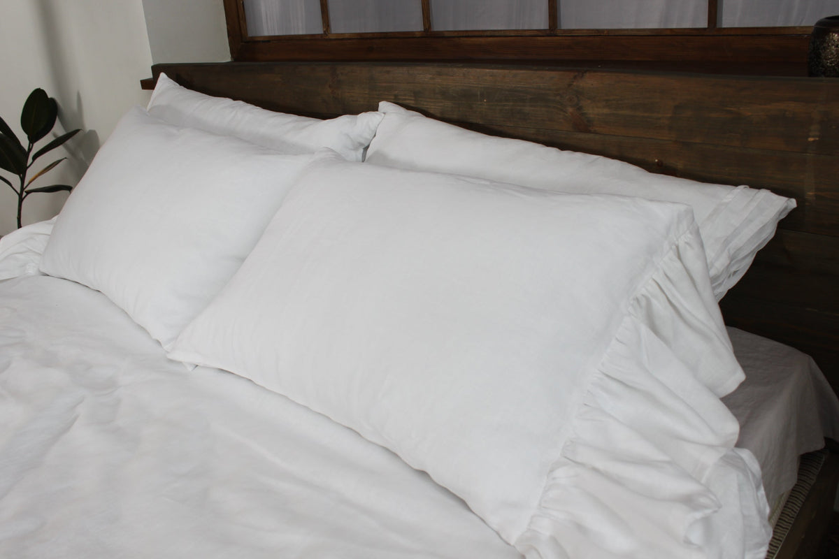 Linen Pillow Sham, Pure With Mermaid Long Ruffles Standard for Guest Rooms, Headboards and Everyday Bedroom Decor, 6 Size Options image 4