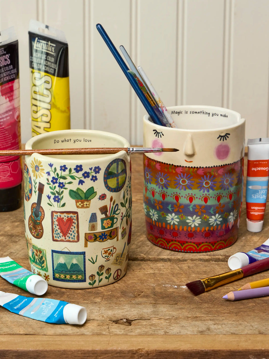 Drinkware, Ceramic Painter's Cup Folk Lady for Everyday Drinks, Home and Entertaining, Designed for Everyday Home Use image 4