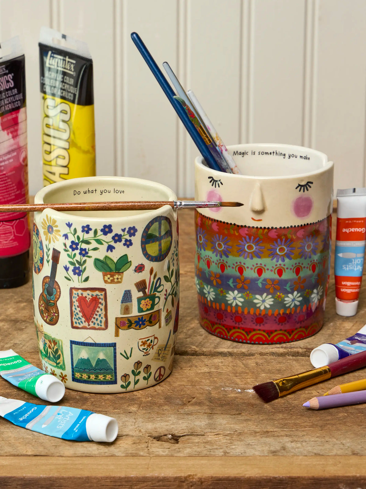 Drinkware, Ceramic Painter's Cup Folk Lady for Everyday Drinks, Home and Entertaining, Designed for Everyday Home Use image 4