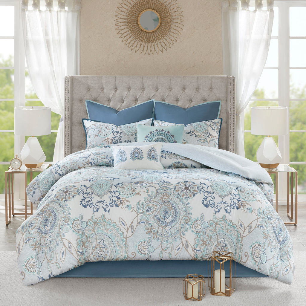 Bed Comforter, Isla 8 Piece Cotton Floral Printed Reversible, Machine-Washable Care for Year-Round Bedroom Comfort and Restful Sleep image 4