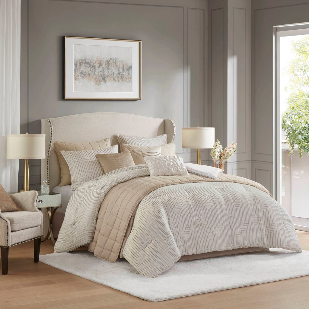 Bed Comforter, Royce 10 Piece Luxury Jacquard Set, Lightweight Design, Machine-Washable Care for Everyday Bedding and Comfortable Sleep image 4