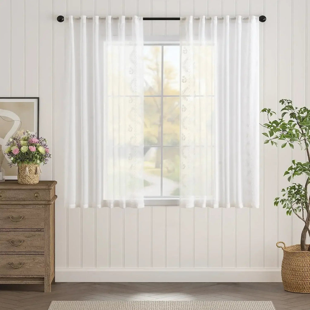 Window Curtain, Embroidered Floral Sheer Curtains (2 Panels) for Windows, Room Styling and Everyday Privacy, 3 Sizes and 3 Colors image 4