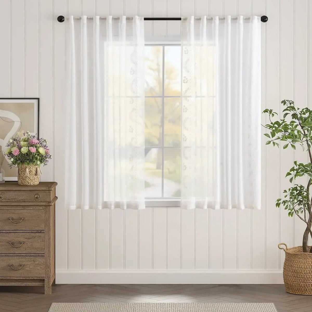 Window Curtain, Embroidered Floral Sheer Curtains (2 Panels) for Windows, Room Styling and Everyday Privacy, 3 Sizes and 3 Colors image 4