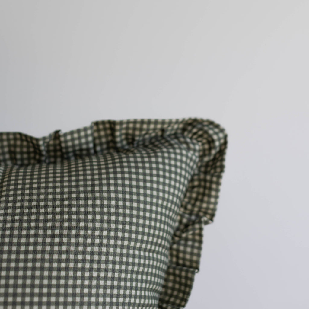 Decorative Pillow Cover Set, Green Mini Gingham Ruffle 18" 22" 26", Machine-Washable Care for Bedroom Styling and Living Room Decor image 4